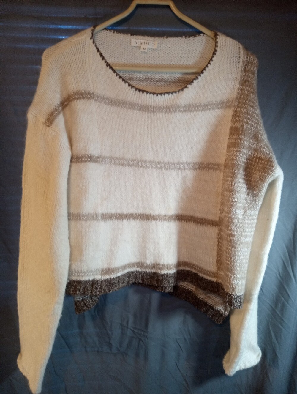 Ameri+ Co Alfani Scoop Neck Striped Cream & Brown Sweater